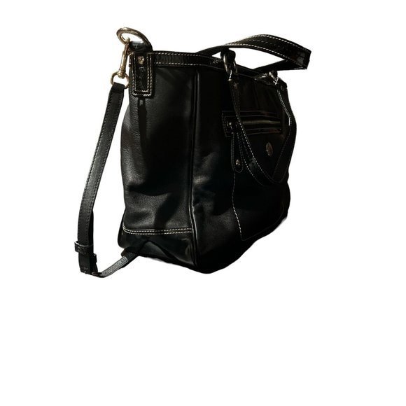 Coach Black Leather and Patent Tote Handbag Laura F14887 Coach Tag Blue Lining - Picture 4 of 16